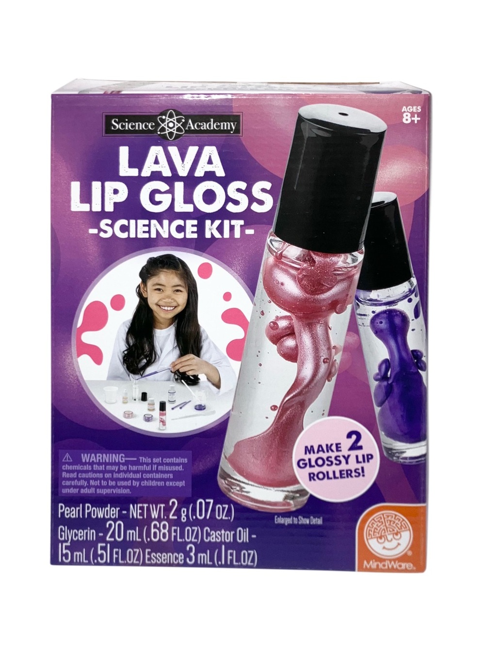 Lava Lip Gloss Lab Science Kit STEM Make 2 DIY Glossy Lip Rollers Fun Science